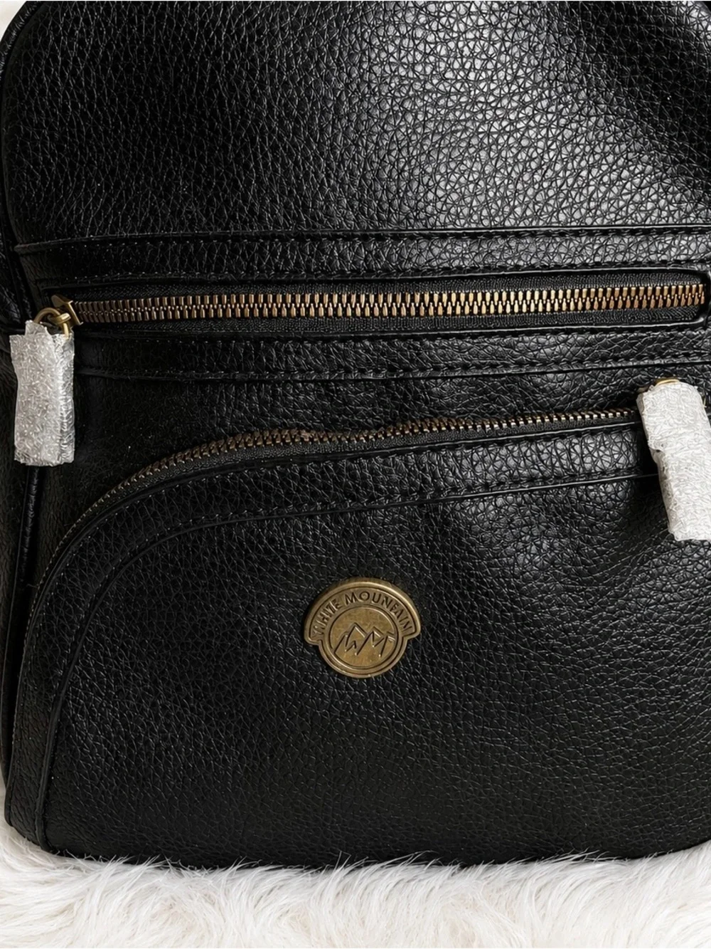White Mountain Black Pebbled Leather Backpack with Gold Hardware